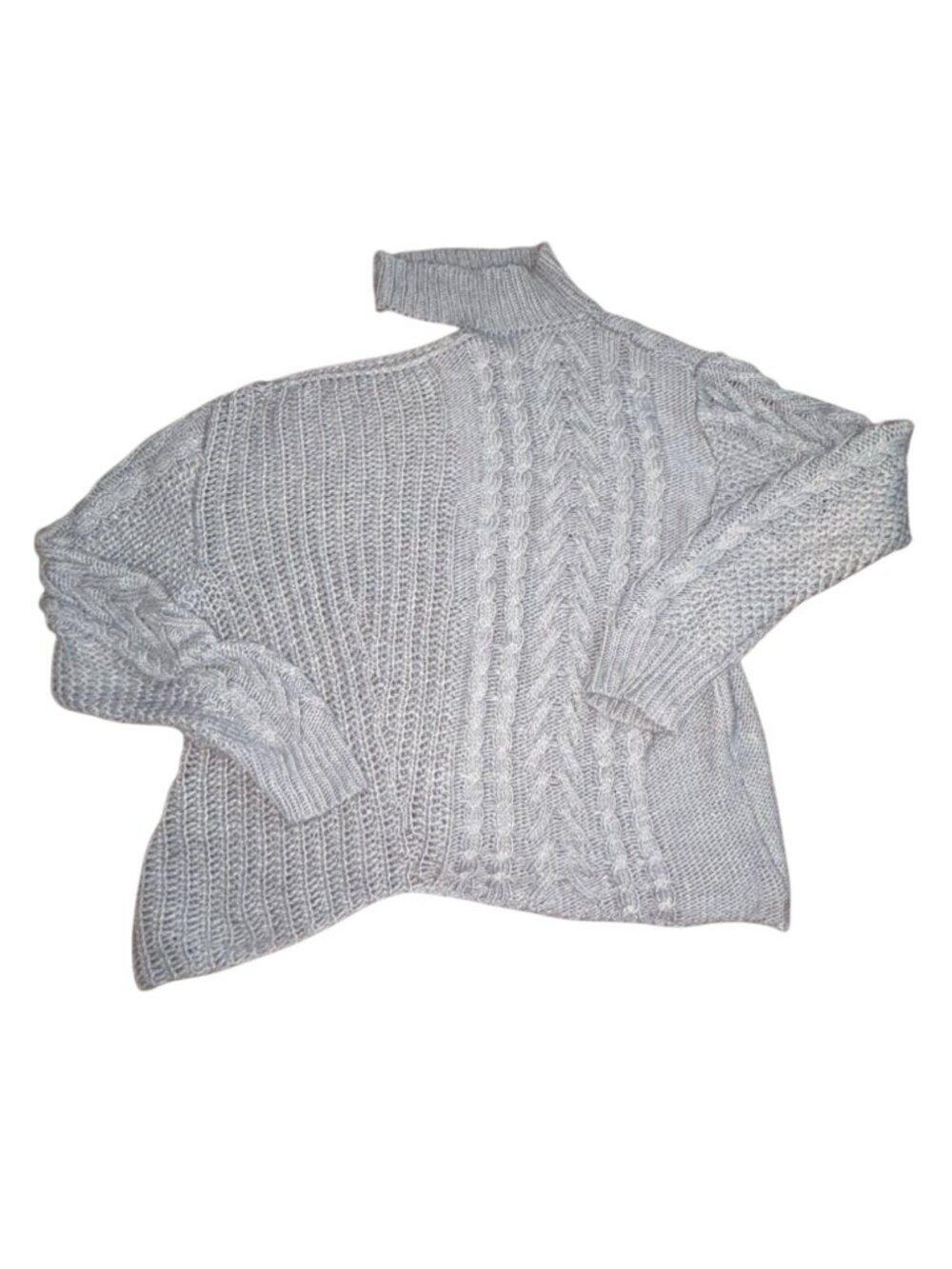 Peace Love California Textured Knit Cold Shoulder, High Neck Sweater-L